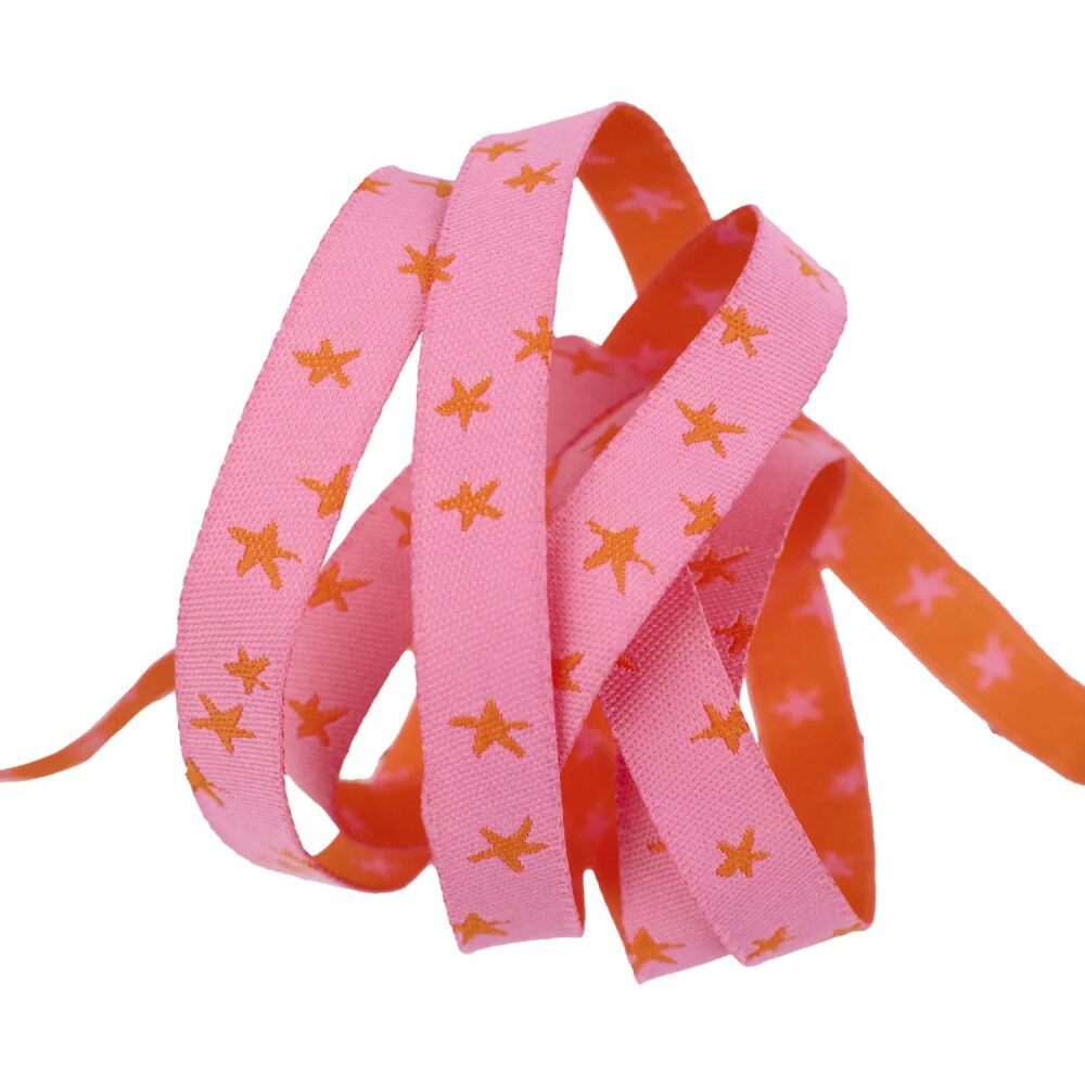 Ruby Star Society Alexia Abegg Mixtape Starry in Vivid Pink 3/8in Renaissance Ribbons per yard