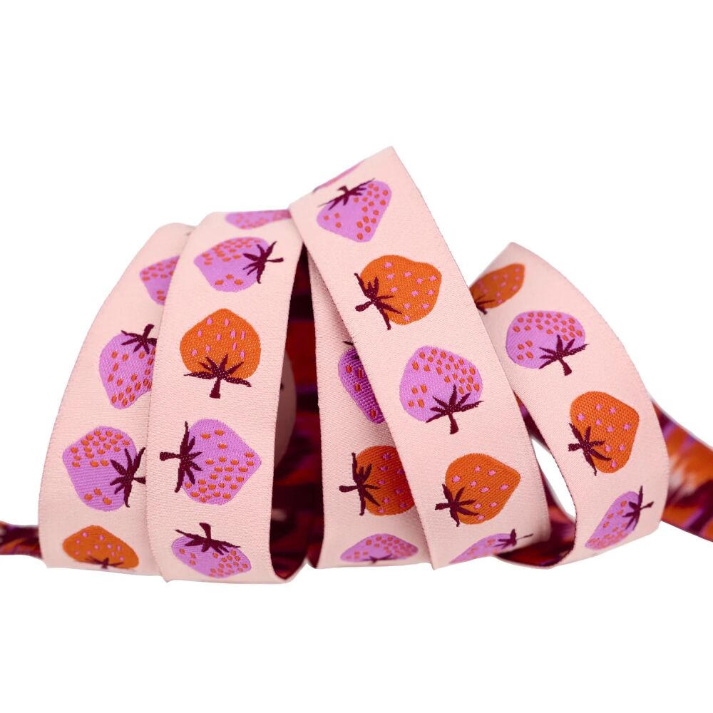 Ruby Star Society Kimberly Kight Strawberry in Peach Cream 7/8in Renaissance Ribbons per yard