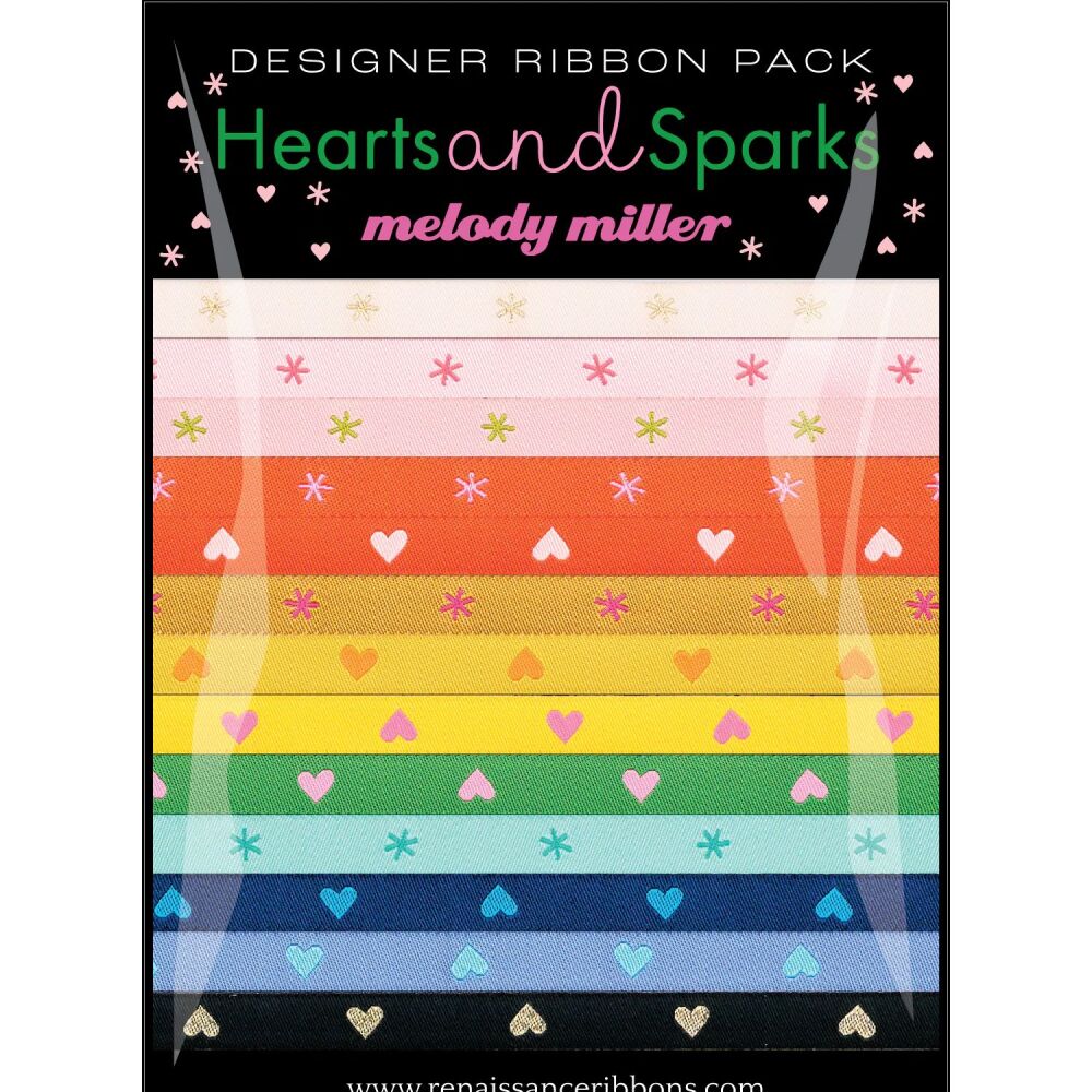 Ruby Star Society Melody Miller Hearts and Sparks Designer Ribbon Pack - 13 Yards