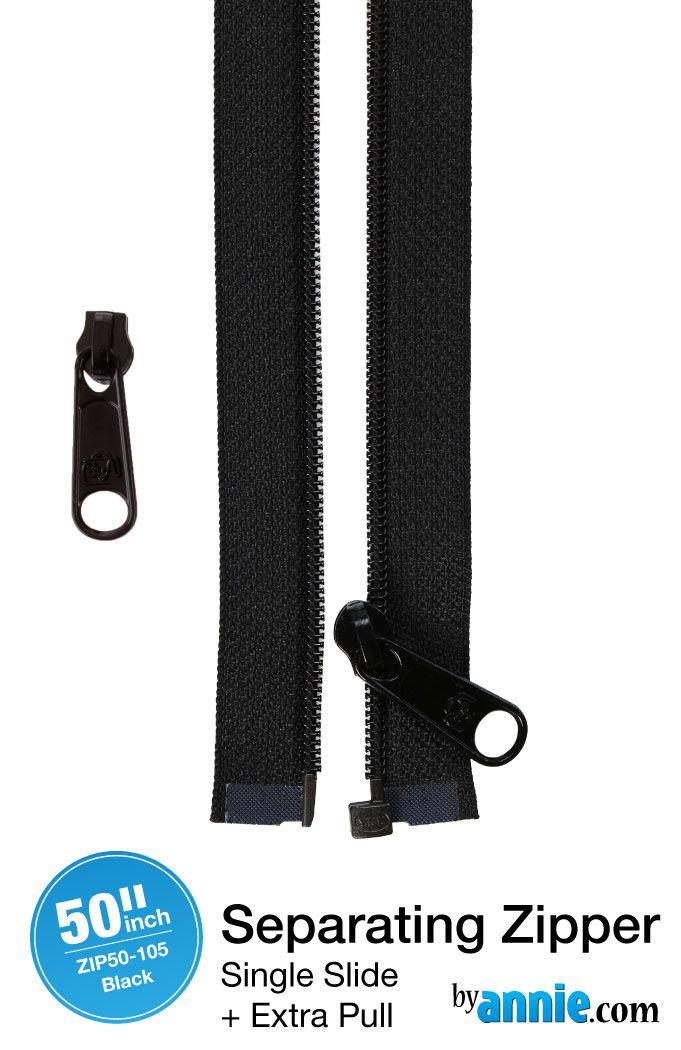 PRE-ORDER BA NOV 2025 ByAnnie 50inch Separating Open-End Zipper and Extra Slide  - Black 105