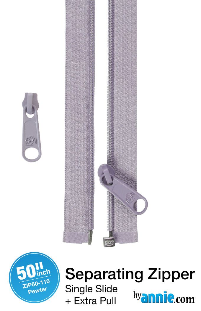 PRE-ORDER BA NOV 2025 ByAnnie 50inch Separating Open-End Zipper and Extra Slide  - Pewter 110