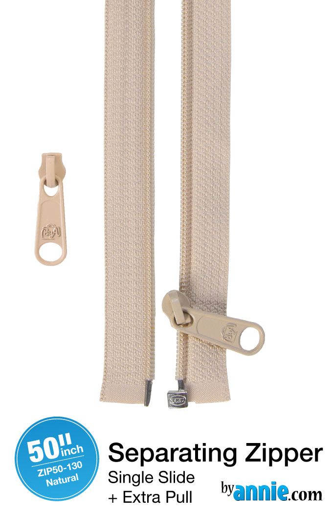 PRE-ORDER BA NOV 2025 ByAnnie 50inch Separating Open-End Zipper and Extra Slide  - Natural 130