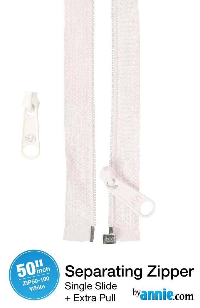 PRE-ORDER BA NOV 2025 ByAnnie 50inch Separating Open-End Zipper and Extra Slide  - White 100