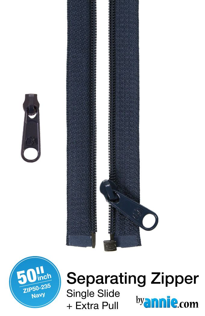PRE-ORDER BA NOV 2025 ByAnnie 50inch Separating Open-End Zipper and Extra Slide  - Navy 235