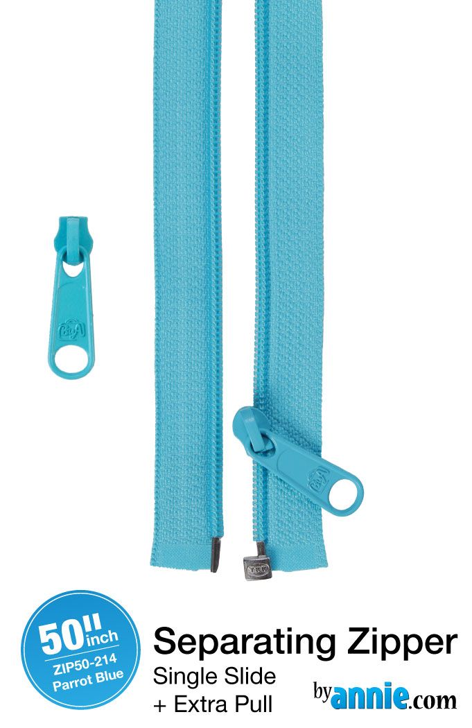 PRE-ORDER BA NOV 2025 ByAnnie 50inch Separating Open-End Zipper and Extra Slide  - Parrot Blue 214