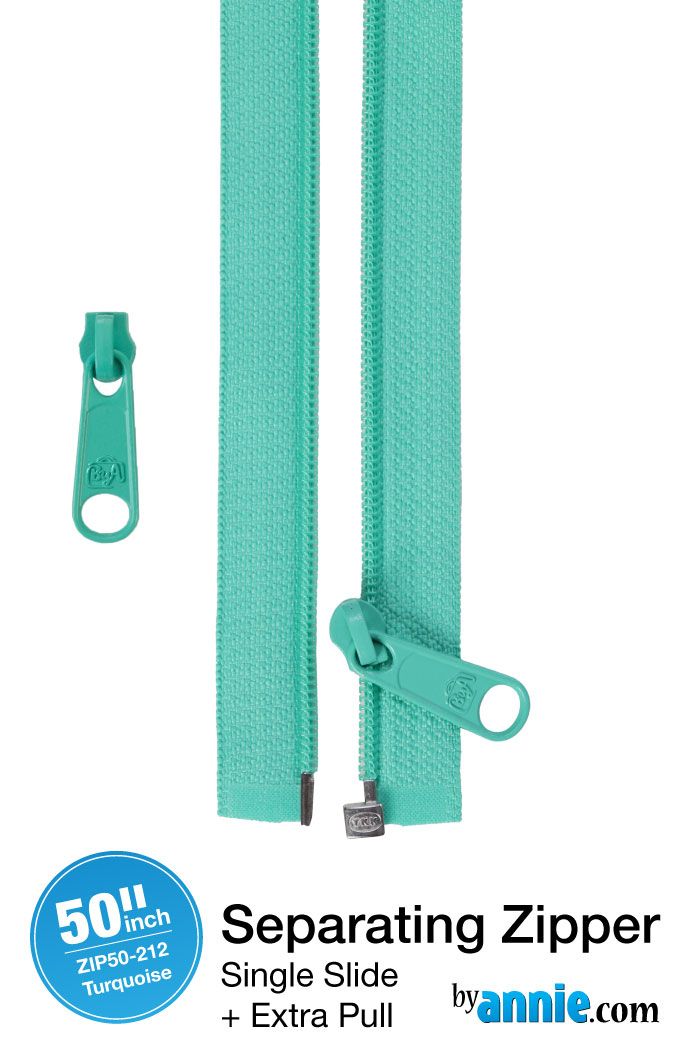 PRE-ORDER BA NOV 2025 ByAnnie 50inch Separating Open-End Zipper and Extra Slide  - Turquoise 212