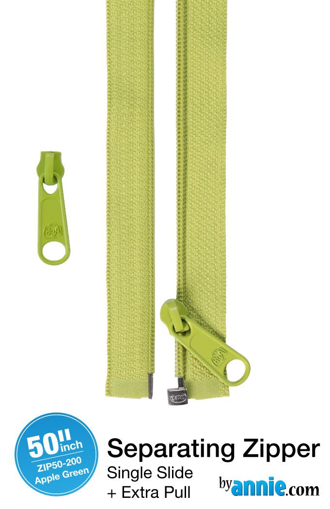 PRE-ORDER BA NOV 2025 ByAnnie 50inch Separating Open-End Zipper and Extra Slide  - Apple Green 200