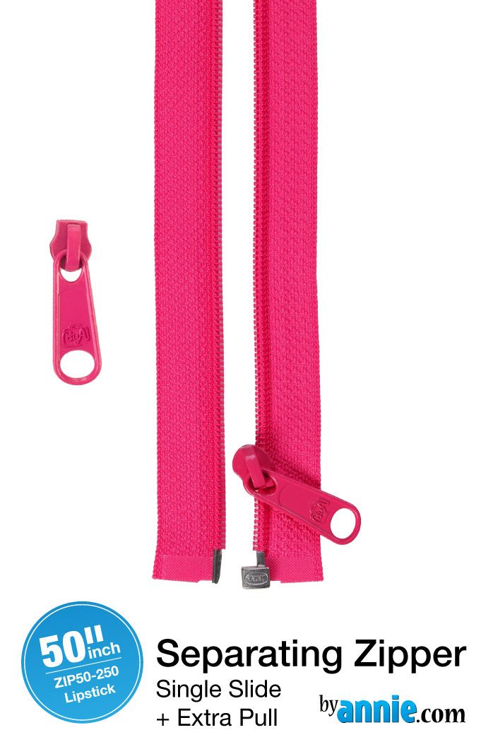 PRE-ORDER BA NOV 2025 ByAnnie 50inch Separating Open-End Zipper and Extra Slide  - Lipstick 250