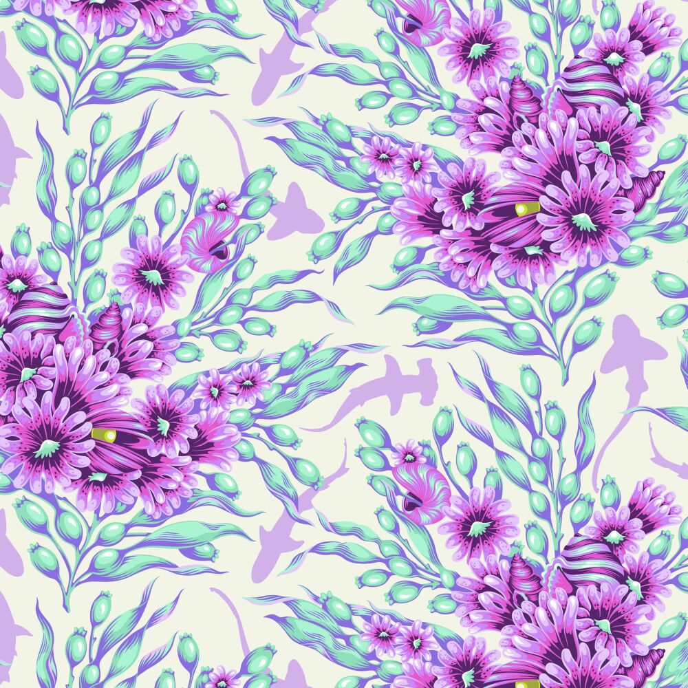 PRE-ORDER FR MAY 2026 Tula Pink Floral Reef Shadow Sharks Ultraviolet Cotton Fabric
