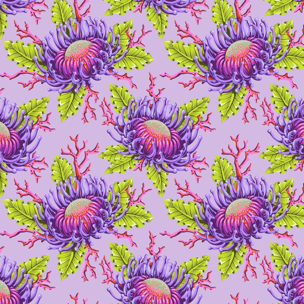 PRE-ORDER FR MAY 2026 Tula Pink Floral Reef Friends and Anemones Ultraviolet Cotton Fabric