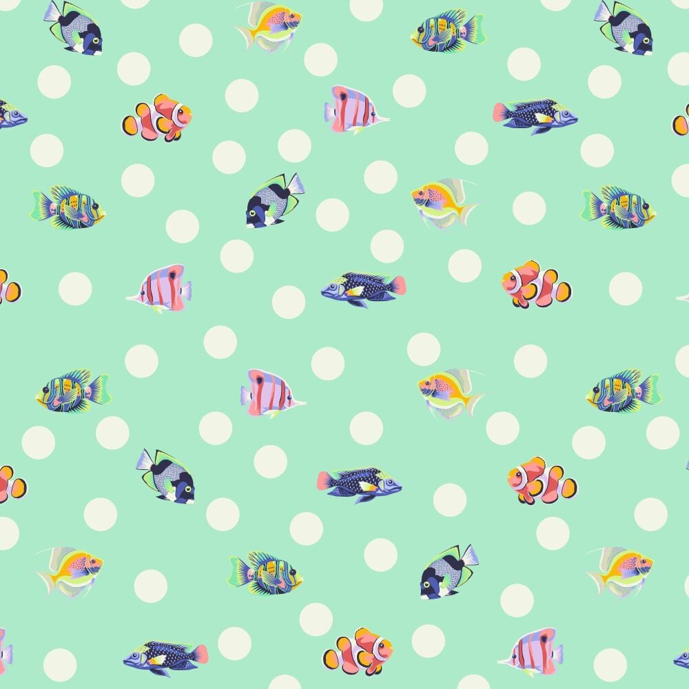 PRE-ORDER FR MAY 2026 Tula Pink Floral Reef School Crossing Seafoam Cotton Fabric