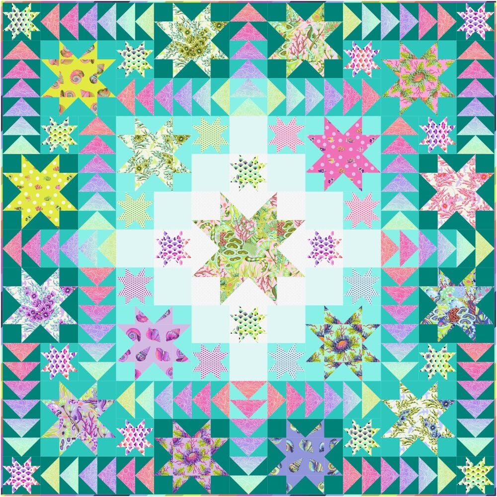 PRE-ORDER FR MAY 2026 Tula Pink Floral Reef Sea Stars Quilt Fabric Kit - £210 - Pattern available online from FreeSpirit Fabrics