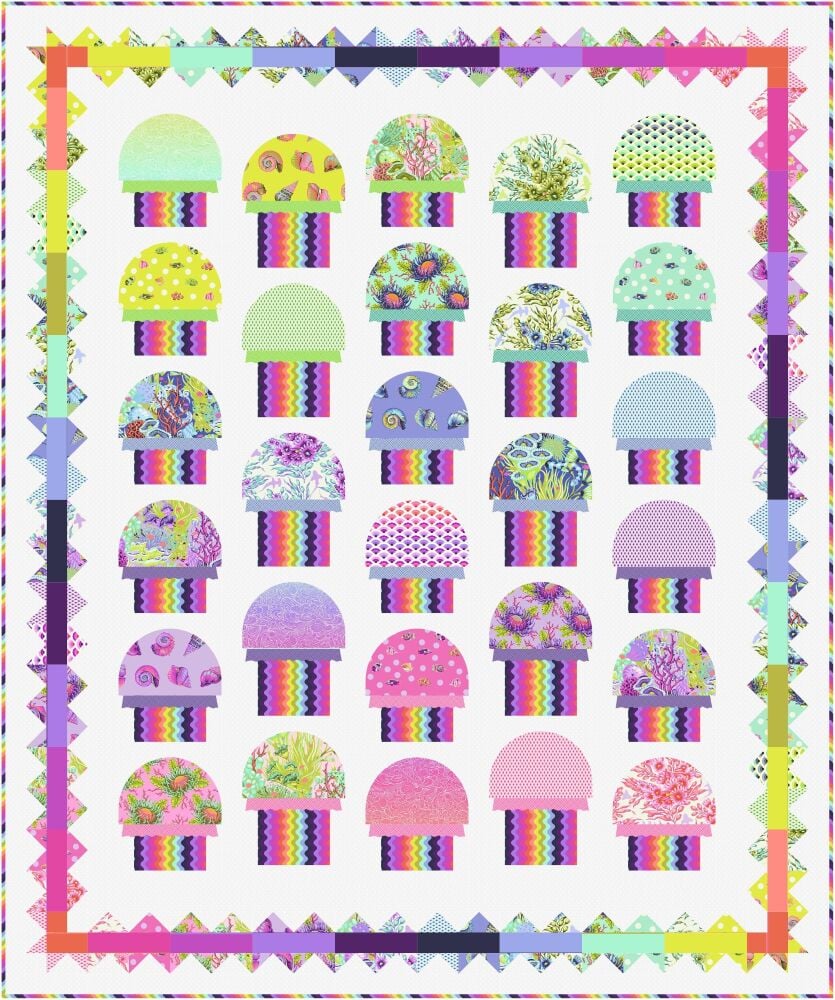 PRE-ORDER FR MAY 2026 Tula Pink Floral Reef Jellyfishing Quilt Fabric Kit - £244 - Pattern available online from FreeSpirit Fabrics