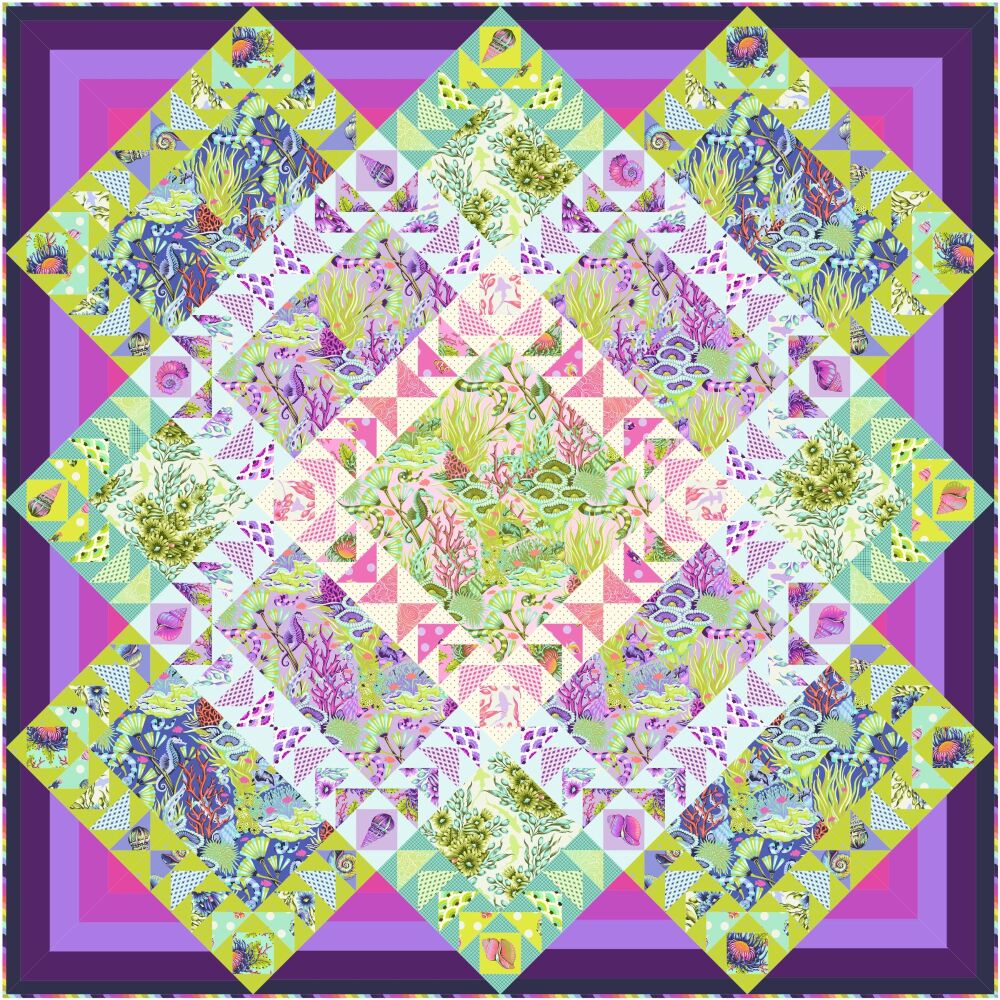 PRE-ORDER FR MAY 2026 Tula Pink Floral Reef Coastal Currents Quilt Fabric Kit - £190 - Pattern available online from FreeSpirit Fabrics
