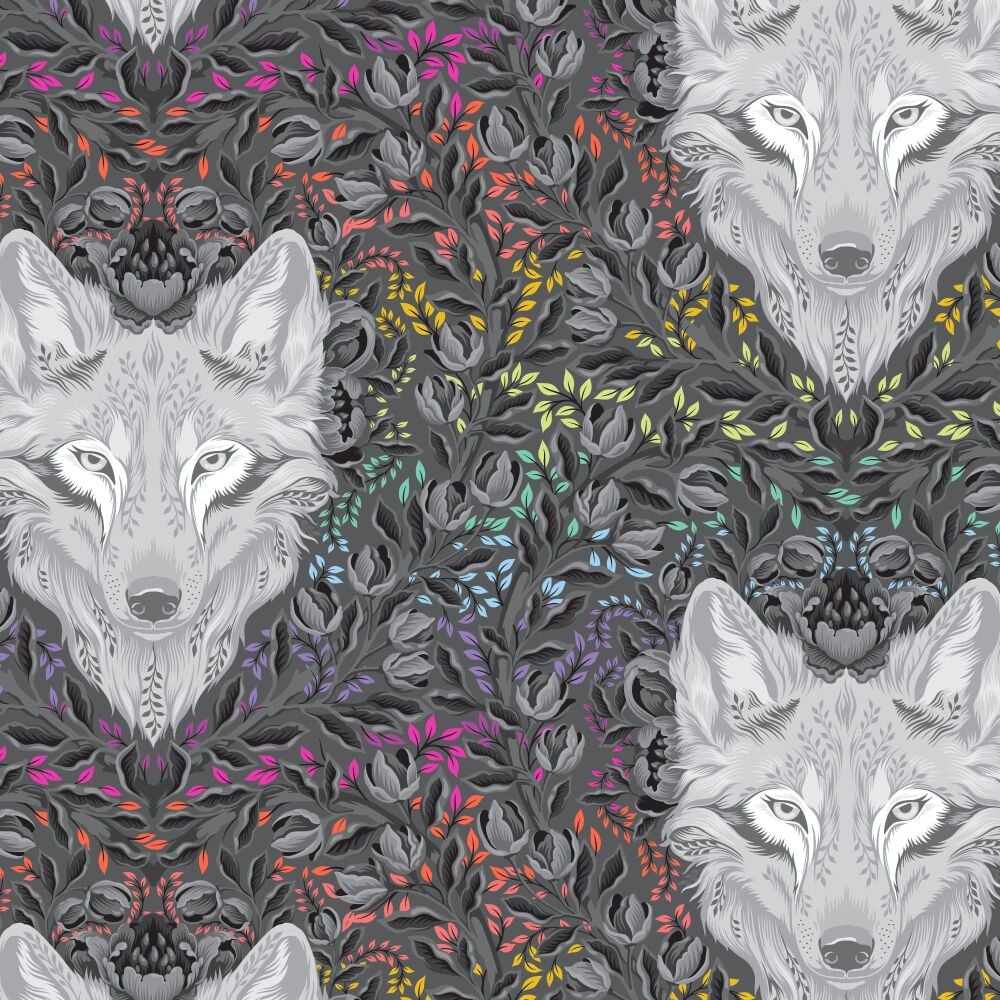Tula Pink Graywork Wolf of Pink Street Carbon Cotton Fabric