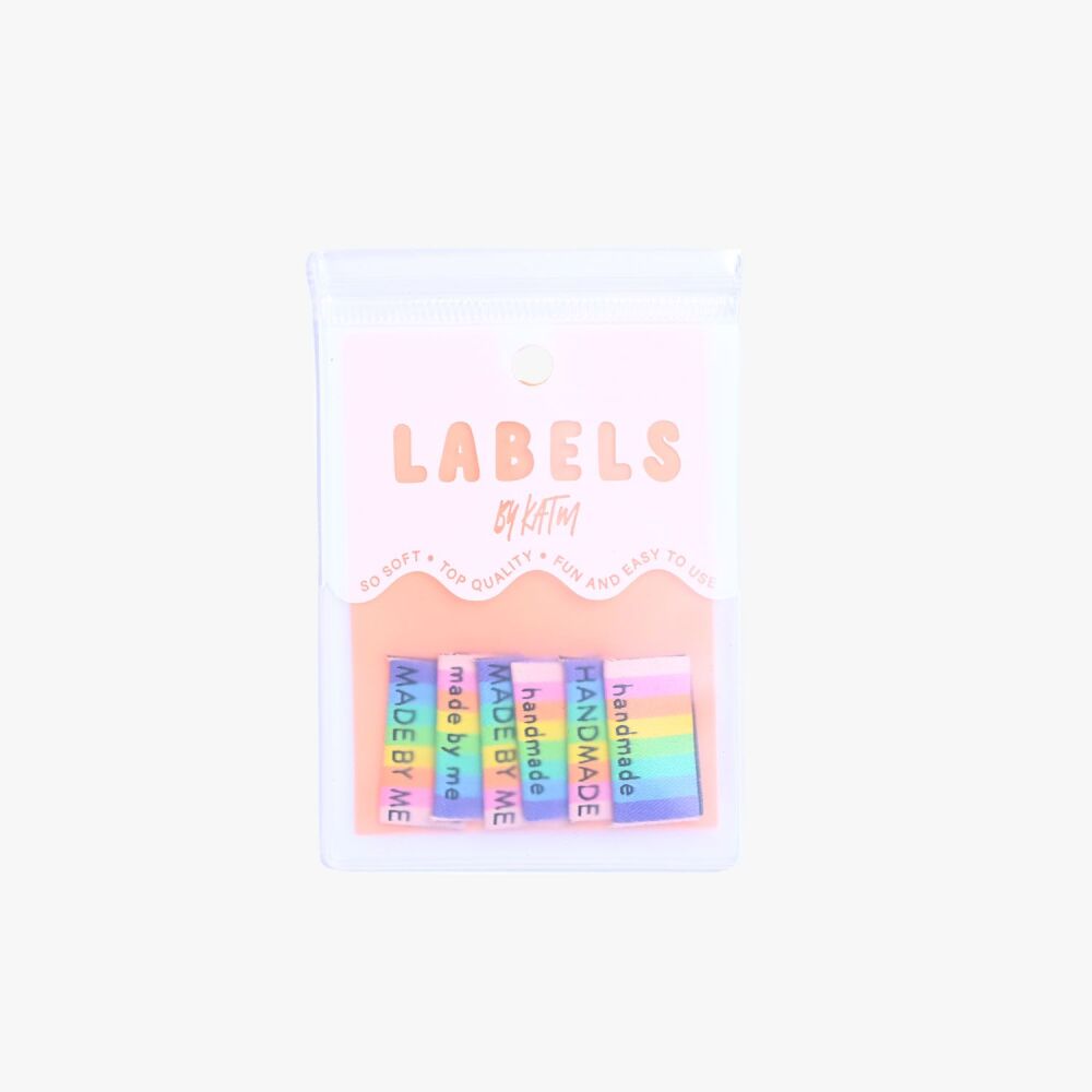 NEW Kylie and the Machine "HANDMADE" AND "MADE BY ME Rainbow Stripes Woven Labels 6 Pack - New Packaging