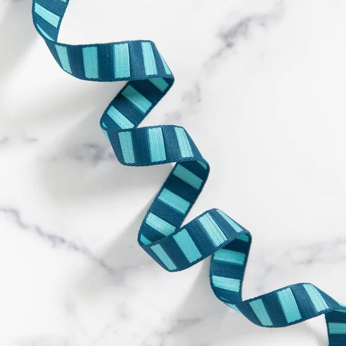 DESTASH 45 INCHES - Bold Stripe Webbing - Peacock and Turquoise 1" Polyester Webbing for Bag Making