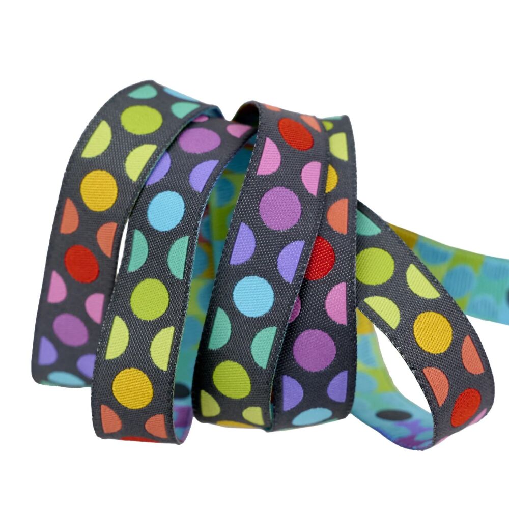 Tula Pink Graywork Disco Dot Carbon 5/8" Renaissance Ribbons per yard