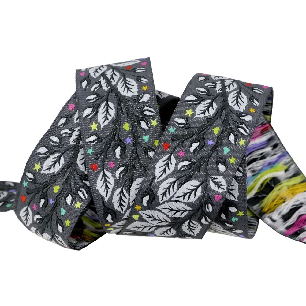 Tula Pink Graywork Birthmark Shadow 1.5" Renaissance Ribbons per yard