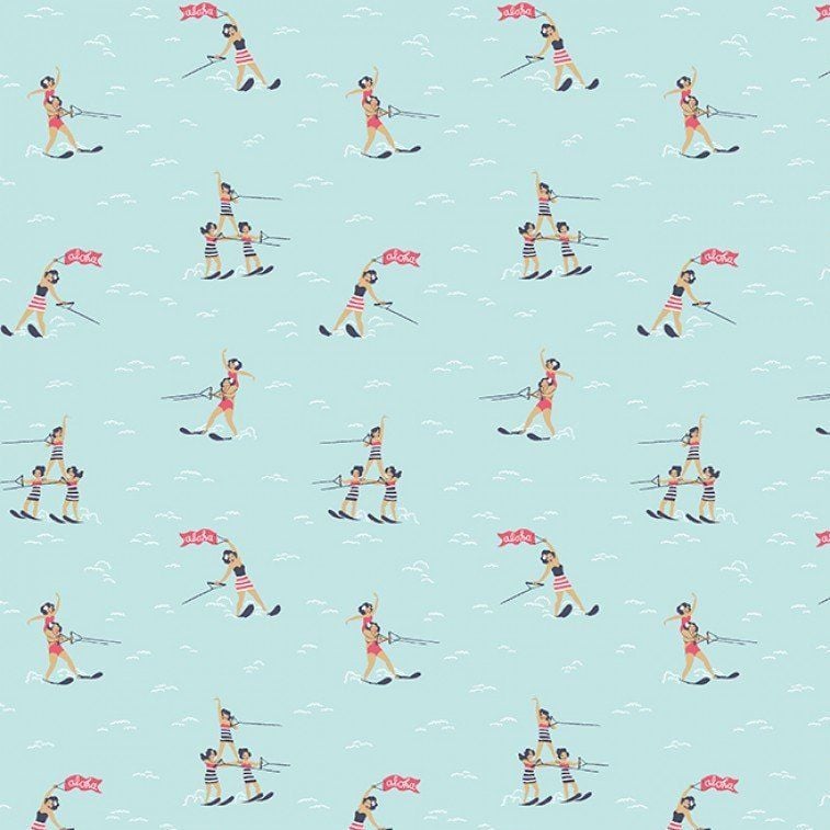 DESTASH 1.57m Aloha Water Skiers Mint Watersports Water Skiing Water Skis Summer Dear Stella Cotton Fabric