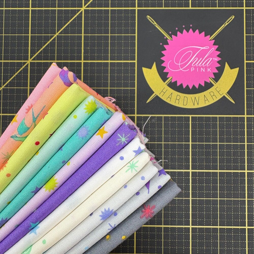 Tula Pink True Colors Fairy Dust LJF Rainbow Tula Pink 12 Fat Quarter Bundle Cotton Fabric Cloth Stack