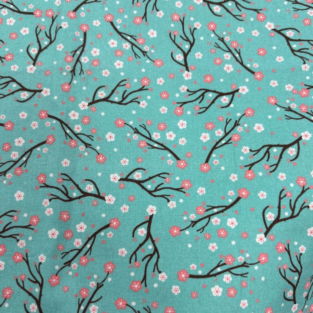 DESTASH 1.75m Ditsy Blossom Floral Aqua Cotton Fabric