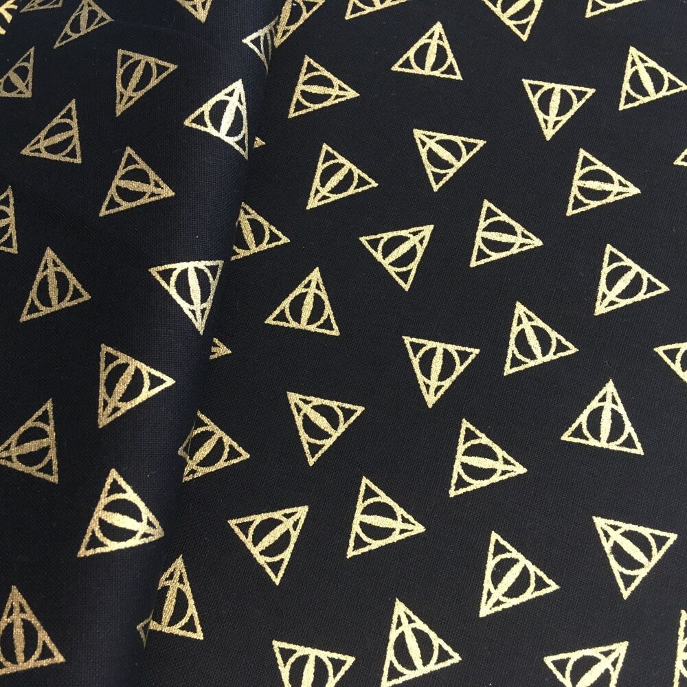 DESTASH 49cm Harry Potter Deathly Hallows Logo Metallic Gold Hogwarts Magical Wizard Witch Cotton Fabric Wizarding World Collection