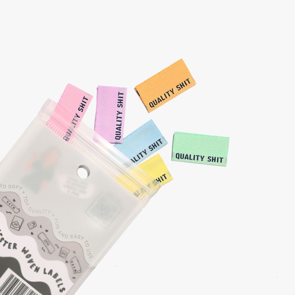 Kylie and the Machine "QUALITY SHIT" Pastel Woven Labels 6 Pack - New Packaging