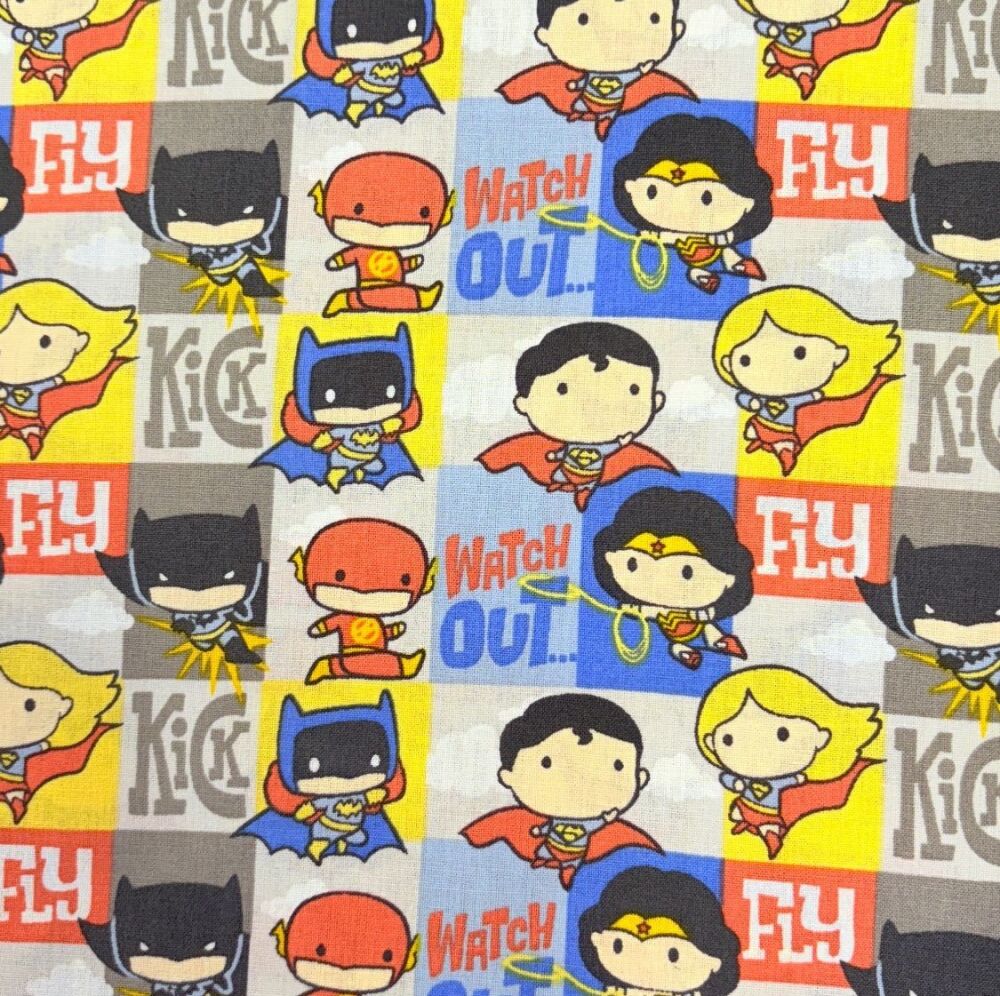 FULL BOLT 10m DC Superheroes In Action Comic Blocks Kawaii Justice League Batman Superman The Flash Wonder Woman Cotton Fabric - SHIPPING RESTRICTIONS