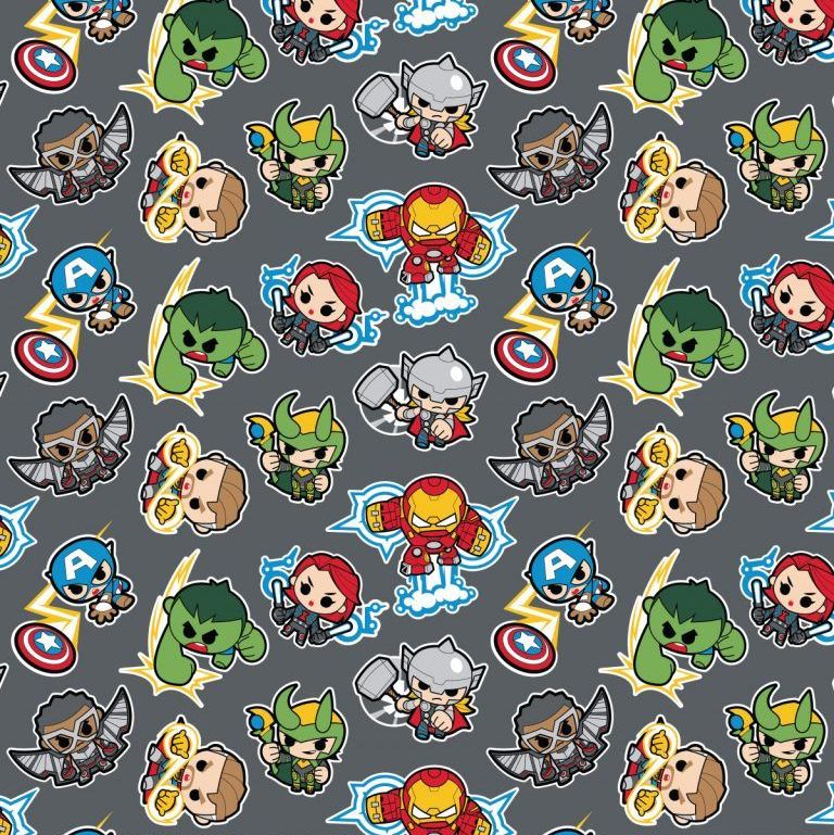 FULL BOLT 10m Marvel Avengers Superhero Kawaii Superheroes DELUXE Grey Character Cotton Fabric - SHIPPING RESTRICTIONS