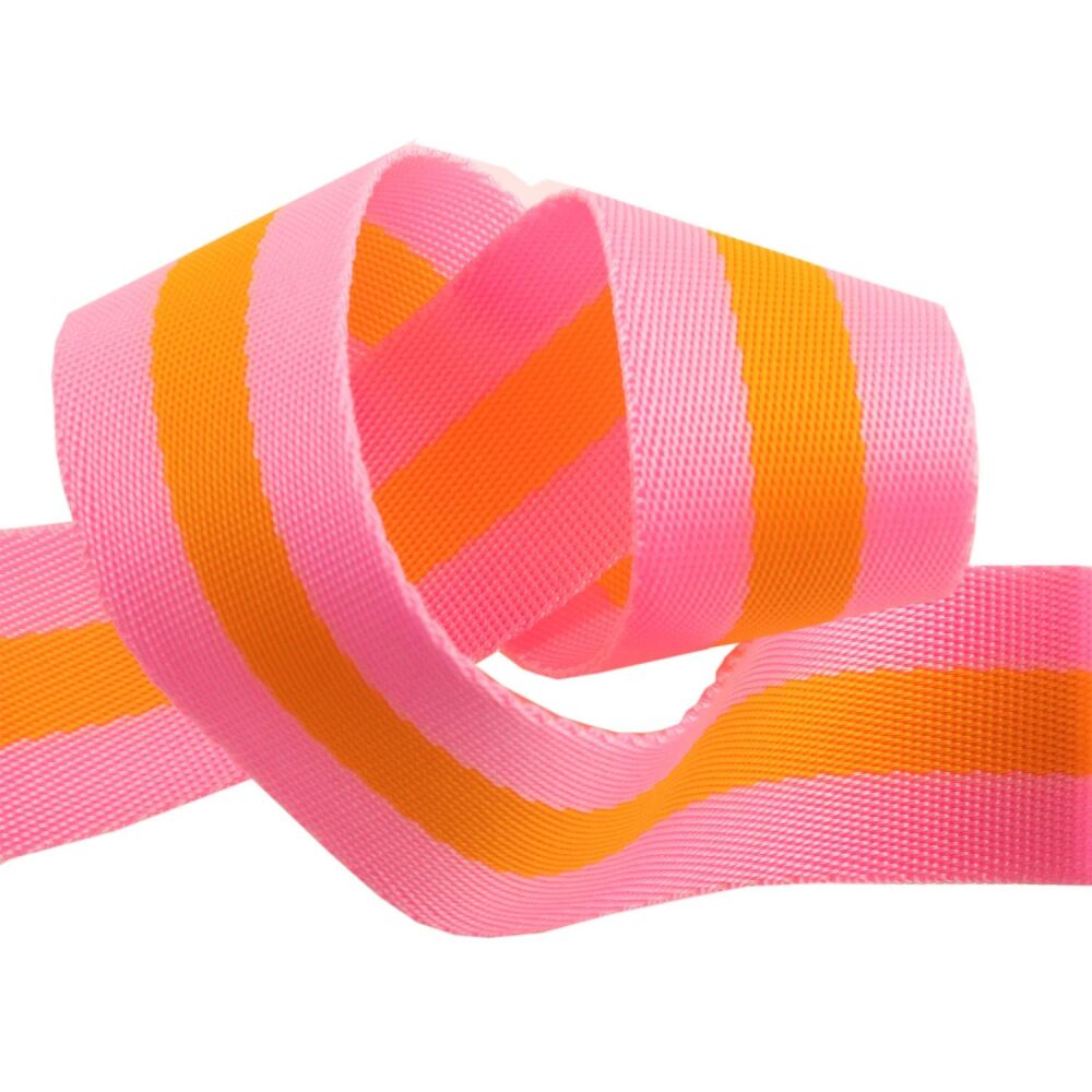 DESTASH 41" Tula Pink Webbing - 1.5" Soft Pink and Tangerine Orange by Renaissance Ribbons