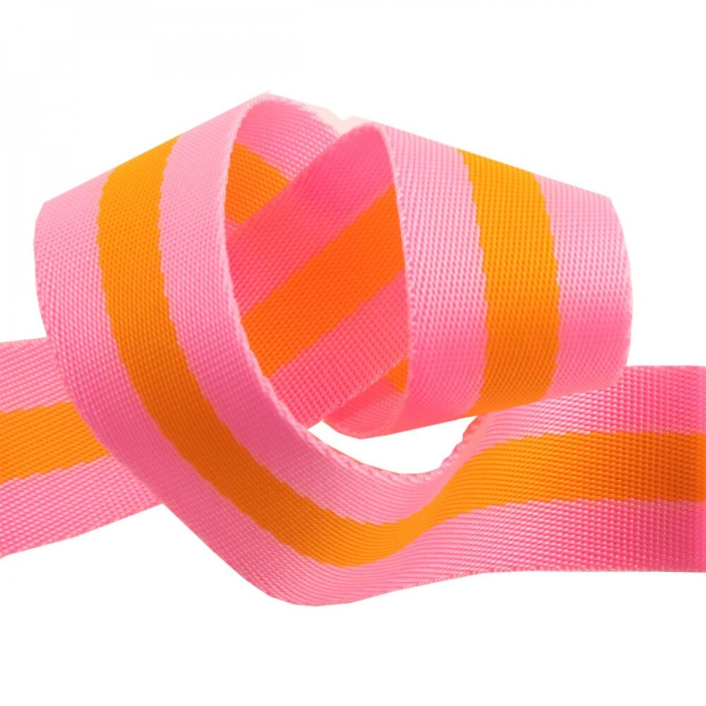 DESTASH 36" Tula Pink Webbing - 1.5" Soft Pink and Tangerine Orange by Renaissance Ribbons