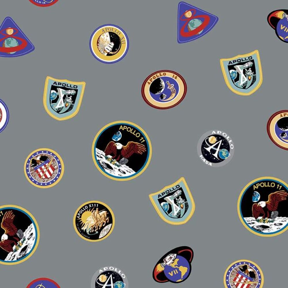 DESTASH 75cm NASA Apollo 11 The Eagle Has Landed Gray Mission Patches Space Shuttle Apollo Cotton Fabric