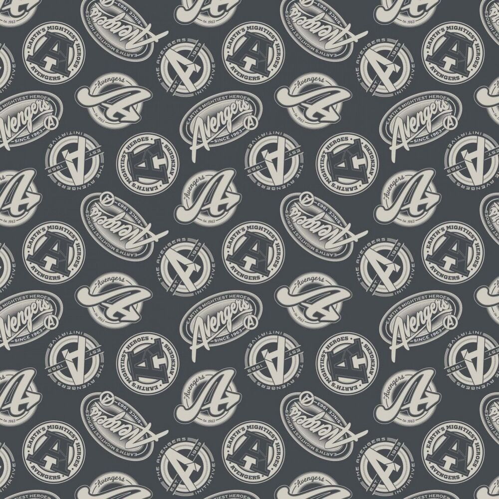 Marvel Avengers Tossed Logos Superhero Superheroes Cotton Fabric per half metre