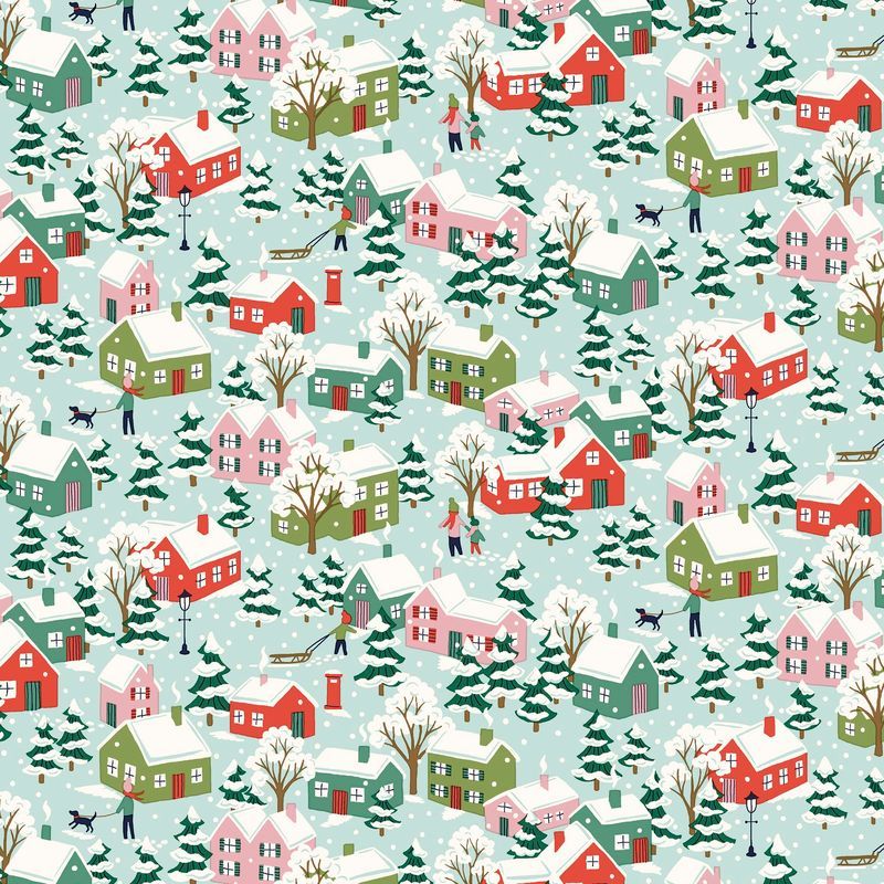 Liberty Lasenby Cotton Festive Greetings Festive Village Christmas Holiday Cotton Fabric