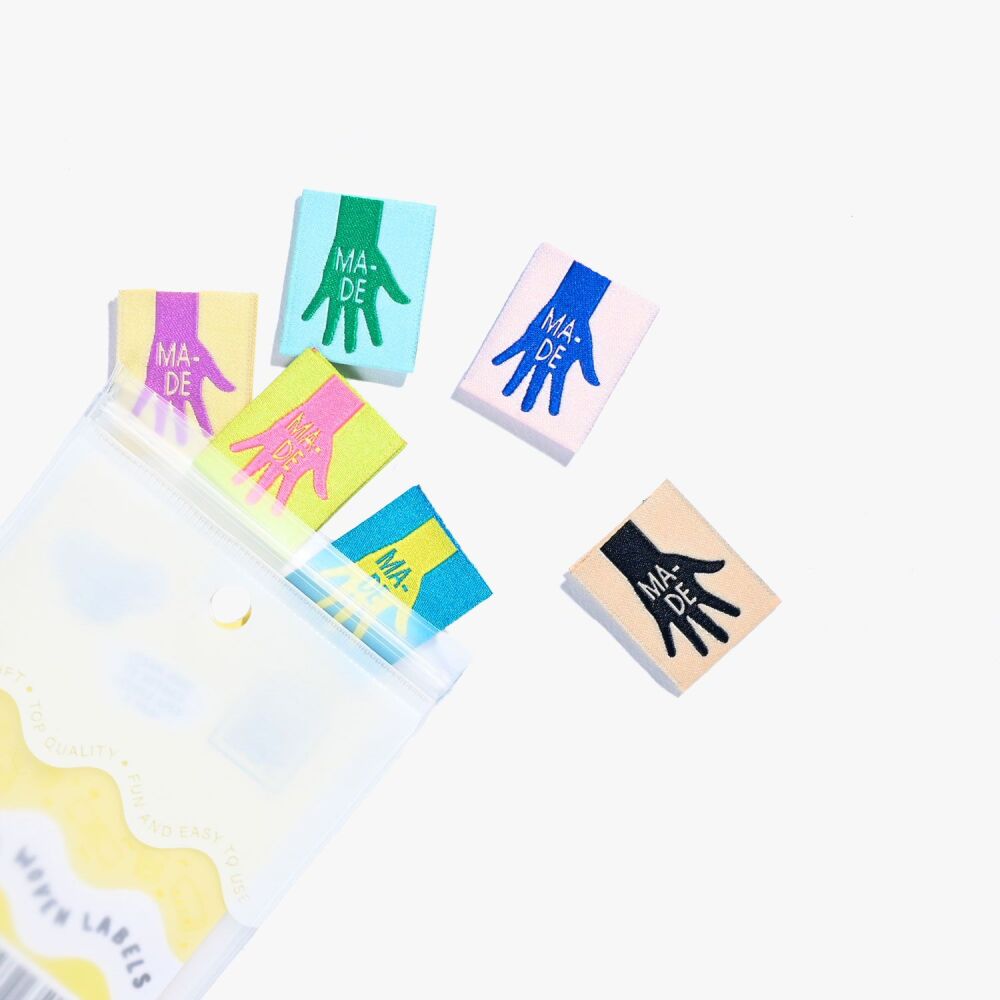 Kylie and the Machine "Made" Hands Woven Labels 6 Pack - New Packaging