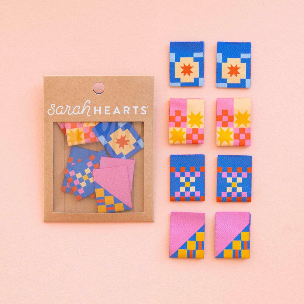 Sarah Hearts Then Came June Collab Star Twist Quilt Block - Sewing Woven Clothing Quilt Project Label Tags - 8 Pack