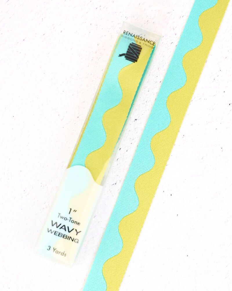 Renaissance Ribbons Wavy Webbing - 1" Lime Splash - 3 Yard Pack