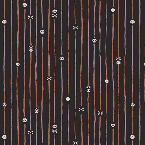 DESTASH 60cm Eerie Spooky Trails Halloween Skulls Cross Bones Lines by Katarina Roccella Cotton Fabric