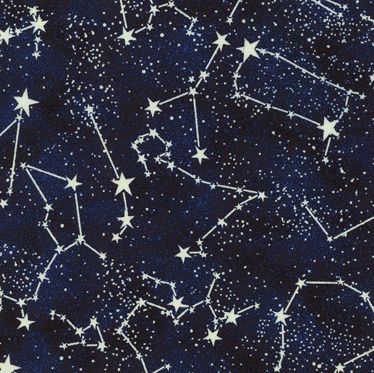 DESTASH 85cm Timeless Treasures Glow in the Dark Stars Constellation Star Space Sky Night Skies Cotton Fabric