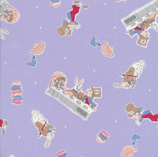 DESTASH 53cm V & A Alice in Wonderland Mad Hatter's Tea Party Lilac Lewis Carroll Character Cotton Fabric