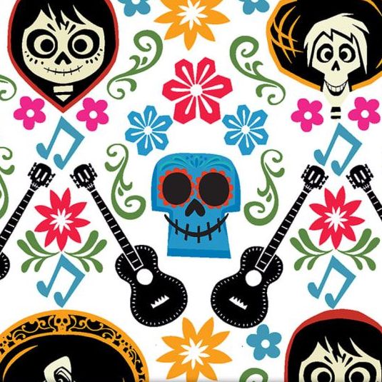 DESTASH 48cm Disney Coco Guitar Toss White Sugar Skulls Cotton Fabric