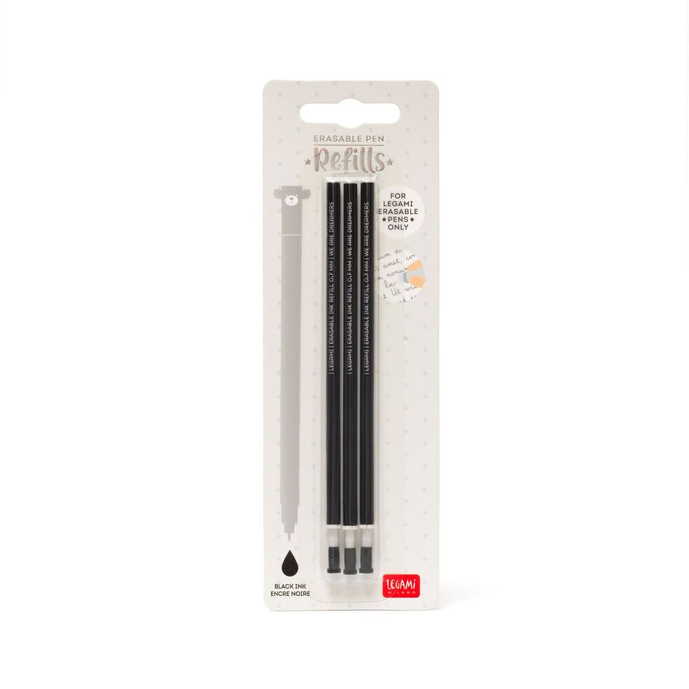 Legami Erasable Pen Refills -Black Ink - Set of 3