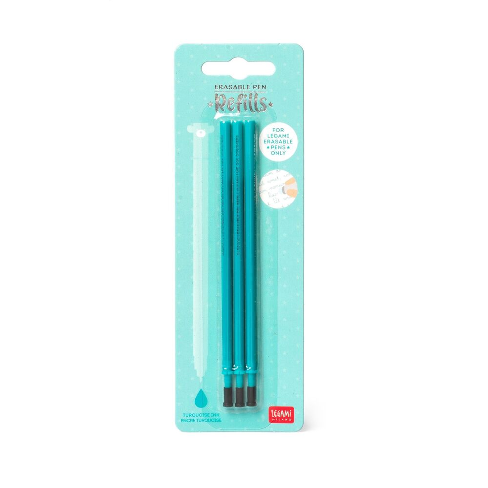 Legami Erasable Pen Refills -Turquoise - Set of 3