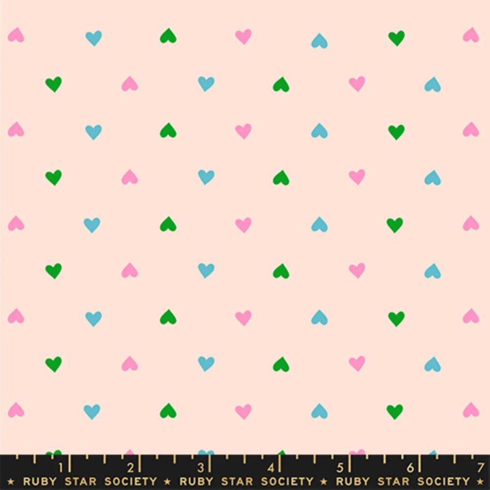 Ruby Star Society Best Day Ever Hearts Peach Cream Cotton Fabric RS0091-18