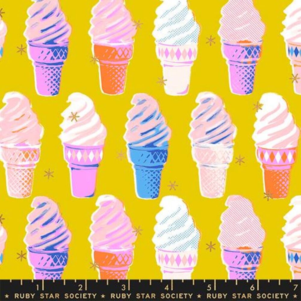 Ruby Star Society Best Day Ever Ice Cream Golden Metallic Cotton Fabric RS0105-13M