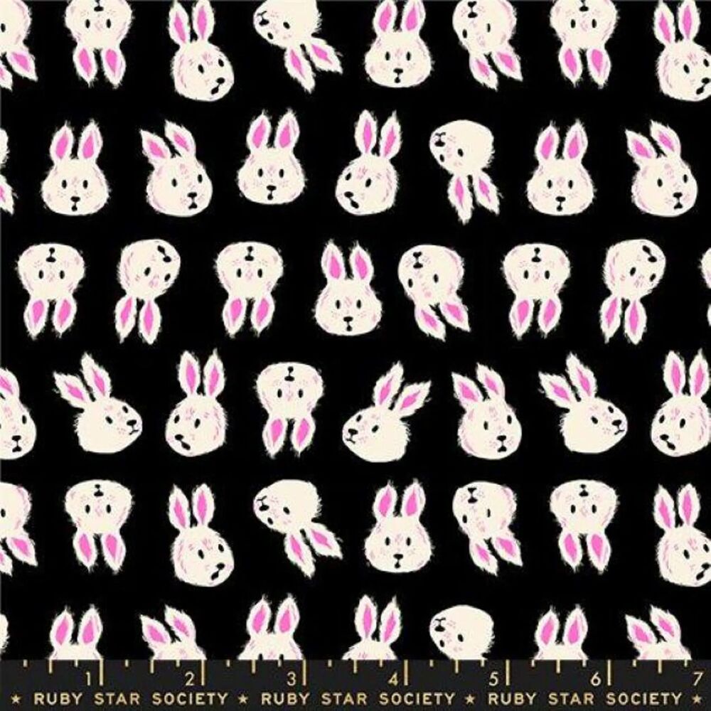Ruby Star Society Hello Alice Rushing Rabbit Black Cotton Fabric RS2125-14