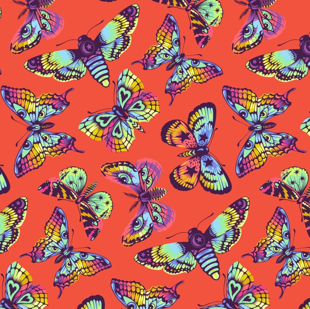 PER METRE - Tula Pink Daydreamer Butterfly Kisses Papaya Cotton Fabric