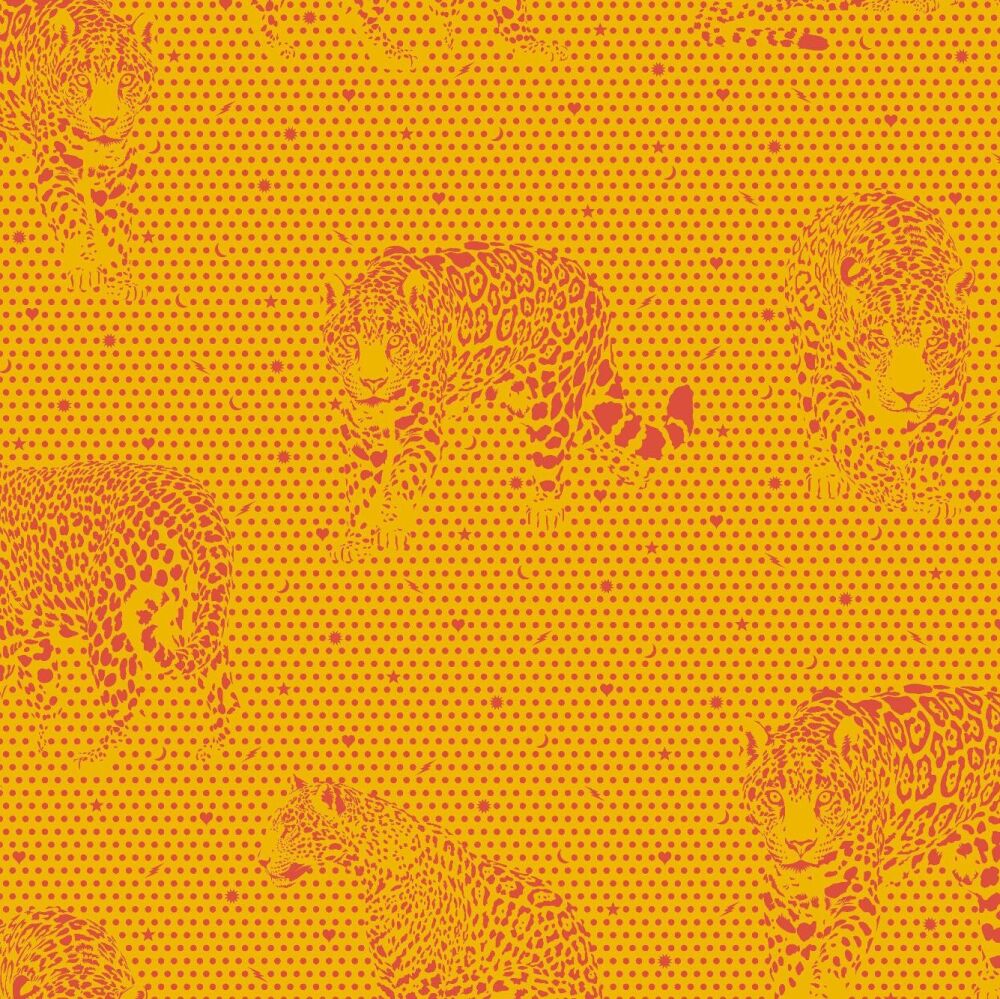 PER METRE - Tula Pink Daydreamer Lil Jaguars Papaya Cotton Fabric