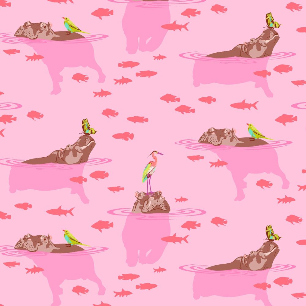 PER METRE - Tula Pink Everglow Neon My Hippos Don't Lie Nova Hippopotamus Cotton Fabric